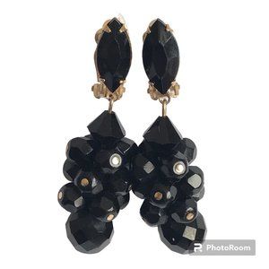 Vintage Lewis Segal California Black Faceted Bead Clip On Earrings Gold Tone